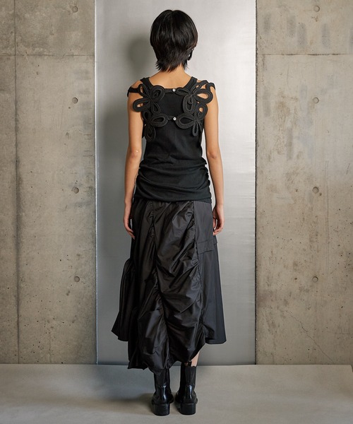 RUMCHE(ラムシェ)の「Typewriter Gathered Skirt / タイプライターギャザースカート(スカート・レディース・ブラック・FREE)」の4枚目の写真