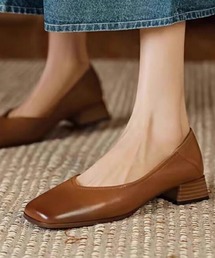 スクエアトゥチャンキーローヒールパンプス