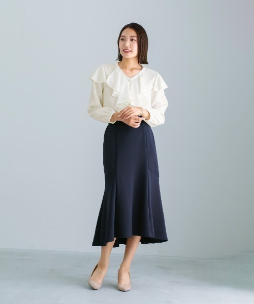 Emilyan（エミリアン）の「無敵のスカート【洗える・UV CUT･ストレッチ・軽量・接触冷感】ハイストレッチダンボールニット・マーメイドスカート（スカート・レディース・ネイビー/ブラック/ライトベージュ・S/L/M）」の14枚目の写真