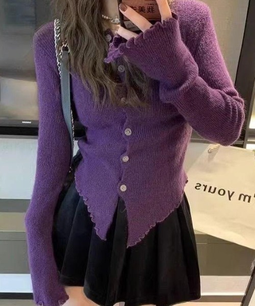 cammie(キャミー)の「リブニットメロウカーディガン(カーディガン/ボレロ・レディース・パープル/グレー/アイボリー/ブラック・F)」の17枚目の写真