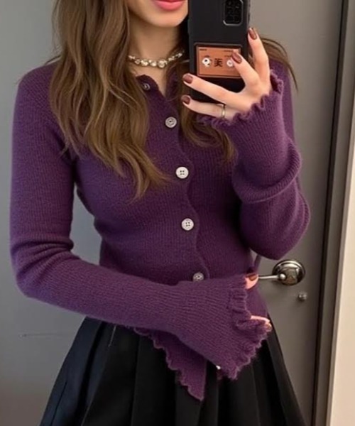 cammie(キャミー)の「リブニットメロウカーディガン(カーディガン/ボレロ・レディース・パープル/グレー/アイボリー/ブラック・F)」の19枚目の写真