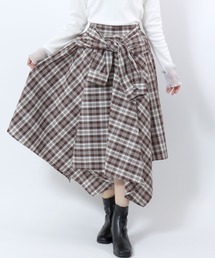 チェックシャツ巻き風イレヘムフレアスカート/ロングスカート レディース