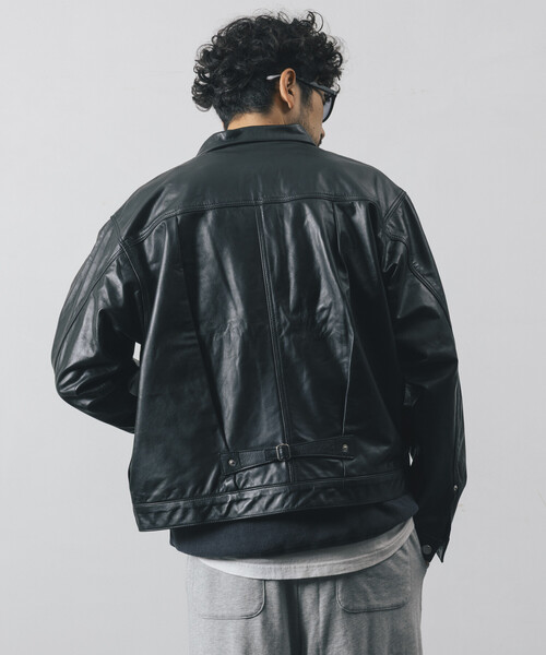 Firsthand(ファーストハンド)の「Firsthand/ファーストハンド リラックスフィット レザージャケット TYPE-1 / 撥水レザー / 牛革(ブルゾン・メンズ・ブラック・L/M)」の8枚目の写真