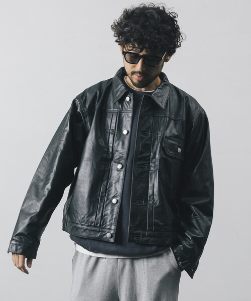 Firsthand(ファーストハンド)の「Firsthand/ファーストハンド リラックスフィット レザージャケット TYPE-1 / 撥水レザー / 牛革(ブルゾン・メンズ・ブラック・L/M)」の11枚目の写真