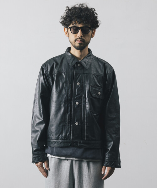 Firsthand(ファーストハンド)の「Firsthand/ファーストハンド リラックスフィット レザージャケット TYPE-1 / 撥水レザー / 牛革(ブルゾン・メンズ・ブラック・L/M)」の21枚目の写真