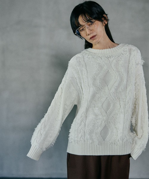セール】5ゲージケーブルフリンジプルオーバー 595641（ニット