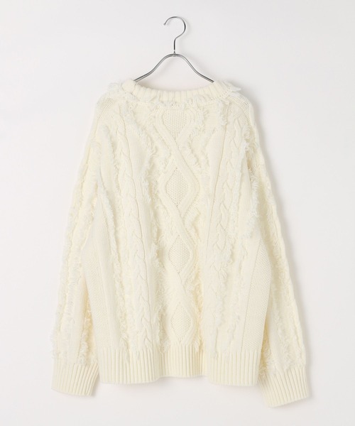 LEPSIM(レプシィム)の「5ゲージケーブルフリンジプルオーバー 595641(ニット/セーター・レディース・ブラック/カーキ/オフホワイト・FREE)」の4枚目の写真