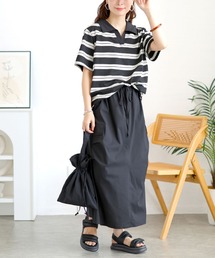 GOLDJAPAN（ゴールドジャパン）の「キーネックポロT＆ミリタリーロングスカートセット【大きいサイズ対応】（セットアップ）」