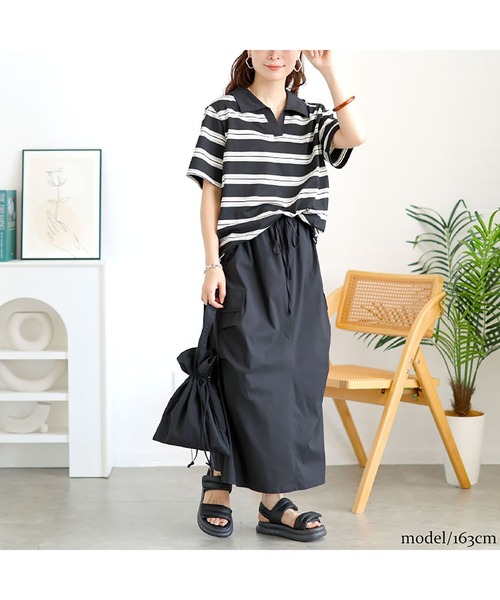 GOLDJAPAN(ゴールドジャパン)の「キーネックポロT&ミリタリーロングスカートセット【大きいサイズ対応】(セットアップ・レディース・ベージュ/ブラック・LL/3L/4L/5L/6L)」の10枚目の写真