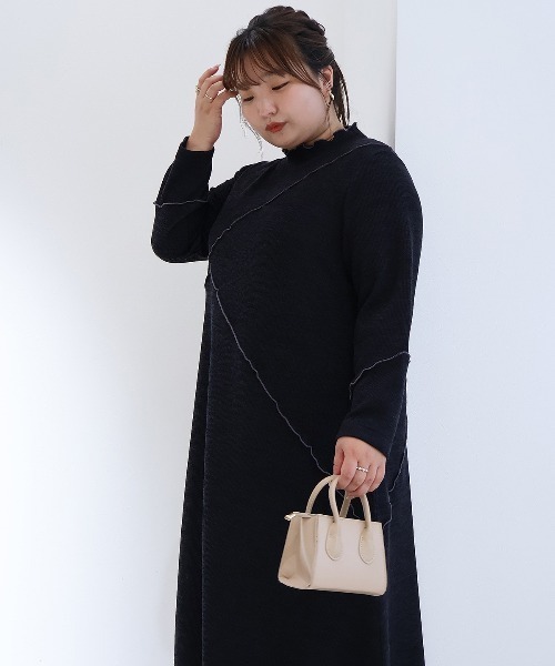 leswel（レスウェル）の「【yuki×leswel】【L～3L 大きいサイズ】ダブルジャージー配色メローワンピース（ワンピース・レディース・ブルー/チャコールグレー・L/3L/LL）」の7枚目の写真