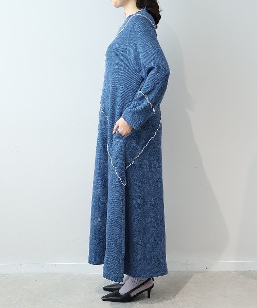 leswel（レスウェル）の「【yuki×leswel】【L～3L 大きいサイズ】ダブルジャージー配色メローワンピース（ワンピース・レディース・ブルー/チャコールグレー・L/3L/LL）」の15枚目の写真