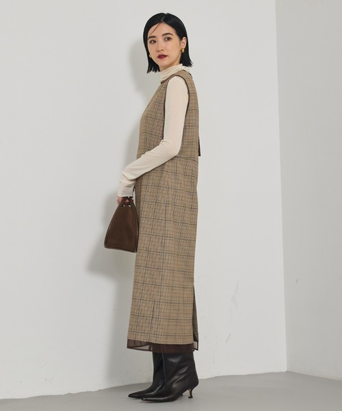 qualite（カリテ）の「TWツイルチェックワンピース/秋服/冬服/オフィスカジュアル（ワンピース・レディース・ベージュ・38/36）」の5枚目の写真