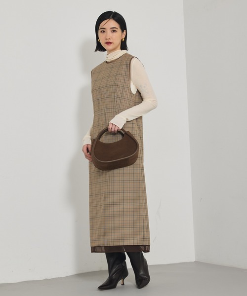 qualite（カリテ）の「TWツイルチェックワンピース/秋服/冬服/オフィスカジュアル（ワンピース・レディース・ベージュ・38/36）」の2枚目の写真