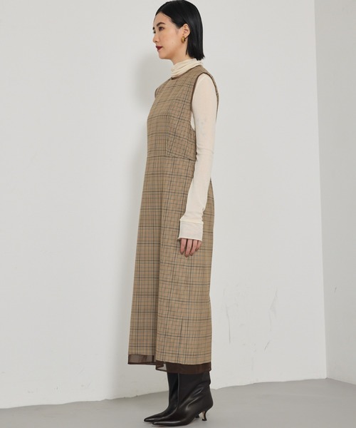 qualite（カリテ）の「TWツイルチェックワンピース/秋服/冬服/オフィスカジュアル（ワンピース・レディース・ベージュ・38/36）」の6枚目の写真