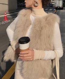 DAY CLOSET | 【表面ふわふわ、肌さわりスリーク】コーデ華やぐフェイクファーシャギーニットベスト レディース(ベスト)