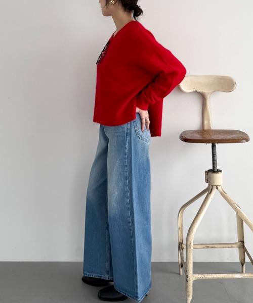 美品♪シーナリー ラクーンVネック ファーニットプルオーバー 人気デザイン SHENERY（シーナリー）の「ラクーンVネックニットプルオーバー（ニット