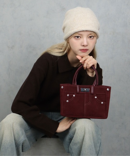 BARELY BLUE（ベアリーブルー）の「【 BARELY BLUE / ベアリーブルー 】 スエード タッチ デニム ディテール 2WAY ミニ ショルダーバッグ（ショルダーバッグ・レディース・ブラック/ブラウン/バーガンディー・FREE）」の3枚目の写真