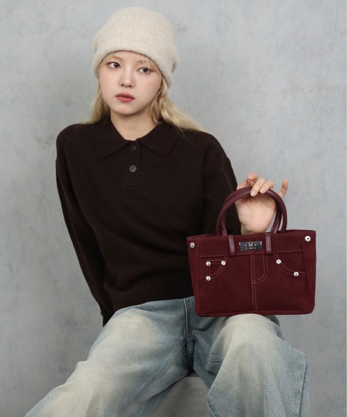 BARELY BLUE（ベアリーブルー）の「【 BARELY BLUE / ベアリーブルー 】 スエード タッチ デニム ディテール 2WAY ミニ ショルダーバッグ（ショルダーバッグ・レディース・ブラック/ブラウン/バーガンディー・FREE）」の7枚目の写真