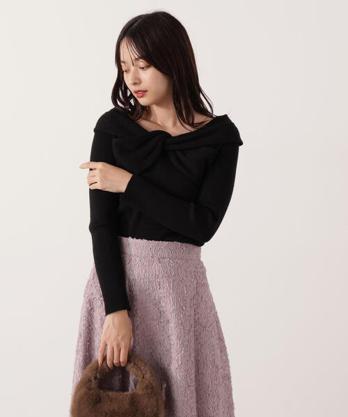 PROPORTION BODY DRESSING(プロポーションボディドレッシング)の「リボンオフショルリブニット / 1215270115(ニット/セーター・レディース・ブルー/ブラック/ホワイト系その他・FREE)」の21枚目の写真