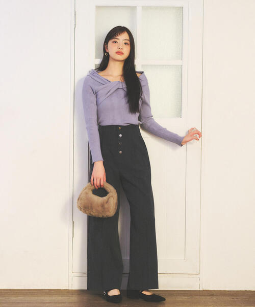 PROPORTION BODY DRESSING(プロポーションボディドレッシング)の「リボンオフショルリブニット / 1215270115(ニット/セーター・レディース・ブルー/ブラック/ホワイト系その他・FREE)」の5枚目の写真