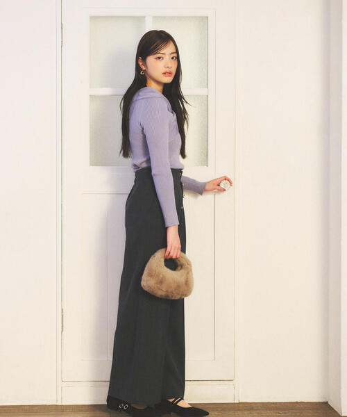 PROPORTION BODY DRESSING(プロポーションボディドレッシング)の「リボンオフショルリブニット / 1215270115(ニット/セーター・レディース・ブルー/ブラック/ホワイト系その他・FREE)」の6枚目の写真