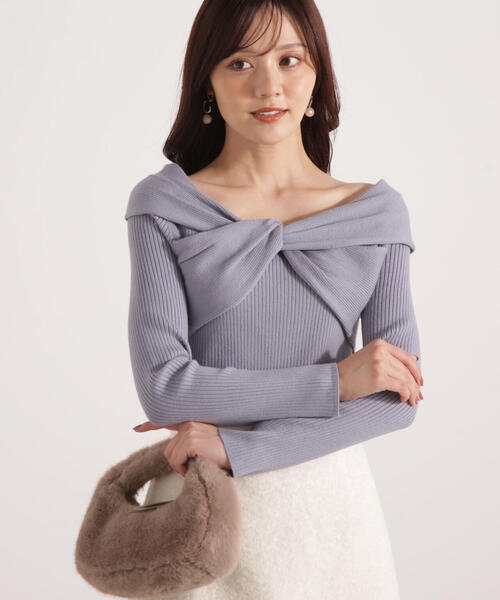 PROPORTION BODY DRESSING(プロポーションボディドレッシング)の「リボンオフショルリブニット / 1215270115(ニット/セーター・レディース・ブルー/ブラック/ホワイト系その他・FREE)」の7枚目の写真