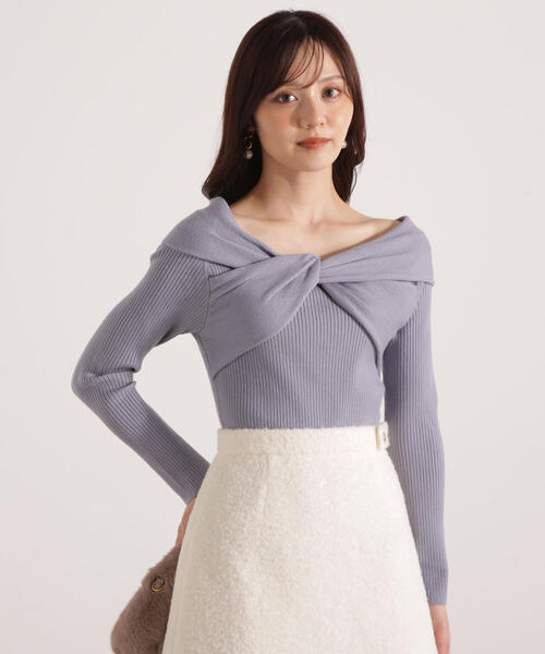 PROPORTION BODY DRESSING(プロポーションボディドレッシング)の「リボンオフショルリブニット / 1215270115(ニット/セーター・レディース・ブルー/ブラック/ホワイト系その他・FREE)」の11枚目の写真