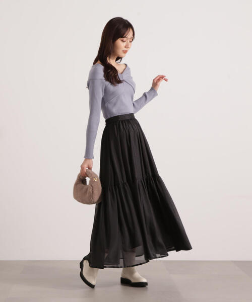 PROPORTION BODY DRESSING(プロポーションボディドレッシング)の「リボンオフショルリブニット / 1215270115(ニット/セーター・レディース・ブルー/ブラック/ホワイト系その他・FREE)」の13枚目の写真