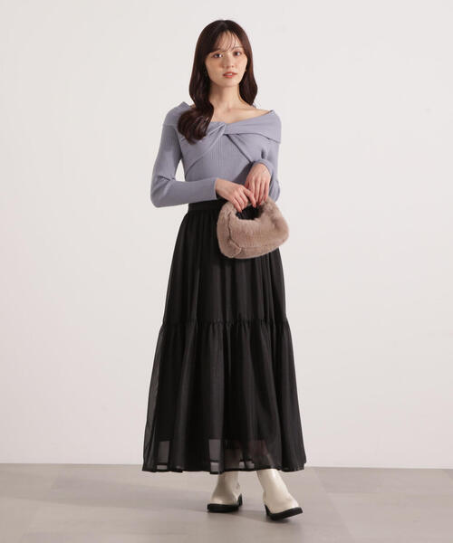 PROPORTION BODY DRESSING(プロポーションボディドレッシング)の「リボンオフショルリブニット / 1215270115(ニット/セーター・レディース・ブルー/ブラック/ホワイト系その他・FREE)」の14枚目の写真