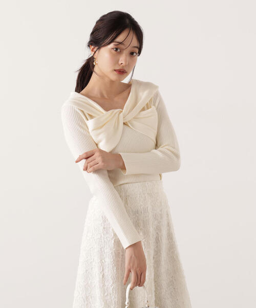 PROPORTION BODY DRESSING(プロポーションボディドレッシング)の「リボンオフショルリブニット / 1215270115(ニット/セーター・レディース・ブルー/ブラック/ホワイト系その他・FREE)」の2枚目の写真