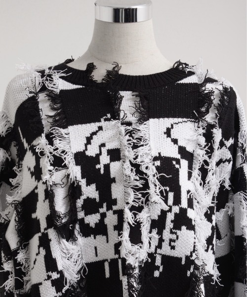 REFLEM/レフレム』ダメージボーダーニットPO/ニットプルオーバー