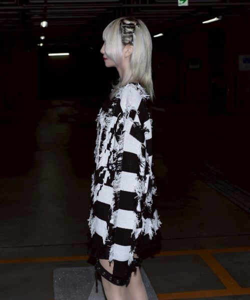 REFLEM/レフレム』ダメージボーダーニットPO/ニットプルオーバー