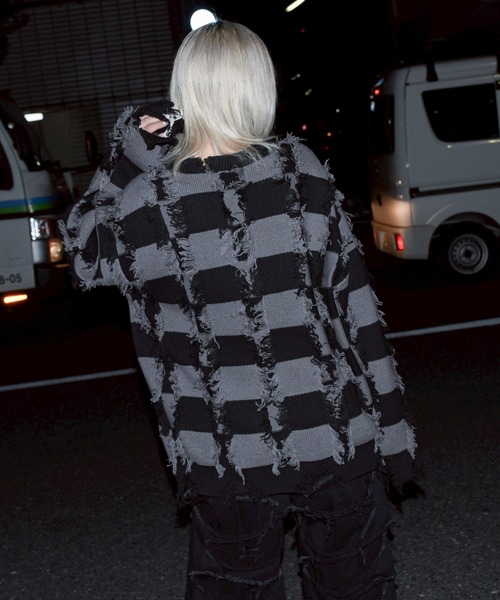 REFLEM/レフレム』ダメージボーダーニットPO/ニットプルオーバー