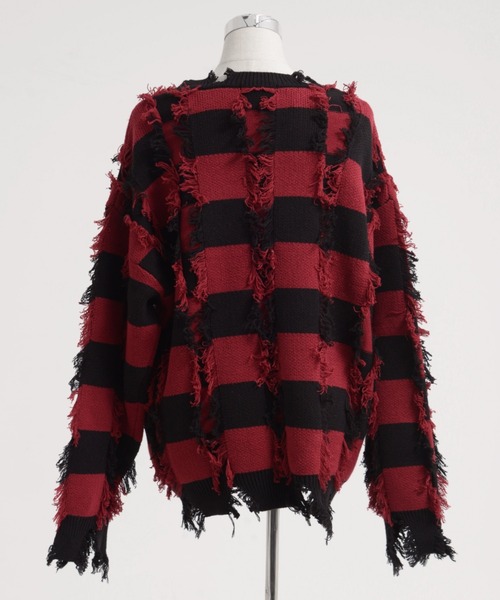 REFLEM/レフレム』ダメージボーダーニットPO/ニットプルオーバー