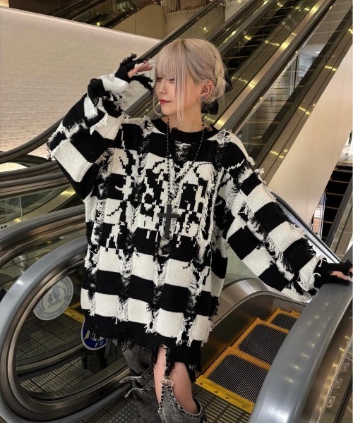 （値下げ交渉⭕️）REFLEM ダメージボーダーニットプルオーバー REFLEM/レフレム』ダメージボーダーニットPO/ニットプルオーバー