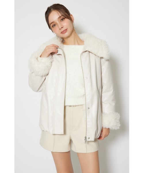 rienda(リエンダ)の「オーバールーズシルエットボンバージャケット 秋服 冬服(ブルゾン・レディース・ホワイト/ライトブラウン・FREE)」の3枚目の写真