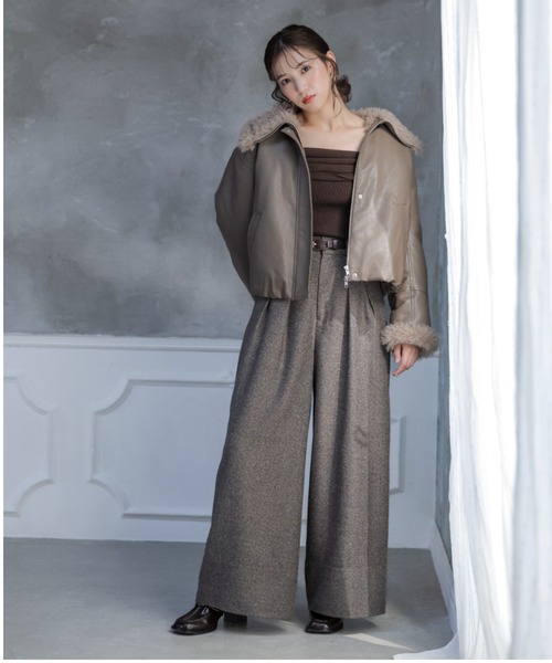 rienda(リエンダ)の「オーバールーズシルエットボンバージャケット 秋服 冬服(ブルゾン・レディース・ホワイト/ライトブラウン・FREE)」の22枚目の写真