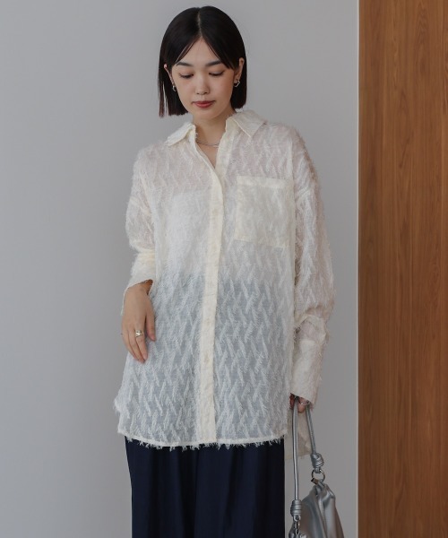 Bou Jeloud（ブージュルード）の「フェザーライクシアーシャツ（シャツ/ブラウス・レディース・オフホワイト/ブラック/ベージュ・FREE）」の7枚目の写真