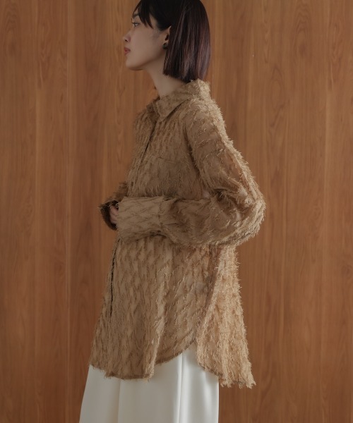 Bou Jeloud（ブージュルード）の「フェザーライクシアーシャツ（シャツ/ブラウス・レディース・オフホワイト/ブラック/ベージュ・FREE）」の14枚目の写真