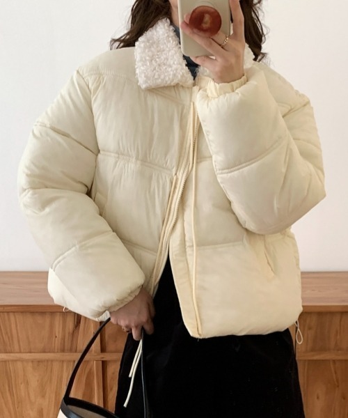 セール】【Y2Kガーリー】レトロフェイクムートン襟付き中綿ジャケット