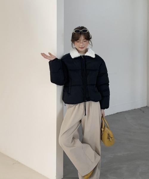 セール】【Y2Kガーリー】レトロフェイクムートン襟付き中綿ジャケット