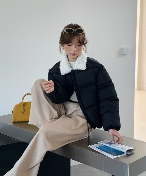 gossip!ロサンゼルス(ゴシップロサンゼルス)の「【Y2Kガーリー】レトロフェイクムートン襟付き中綿ジャケット(ダウンジャケット/コート・レディース・オフホワイト/ブラック・M)」の17枚目の写真