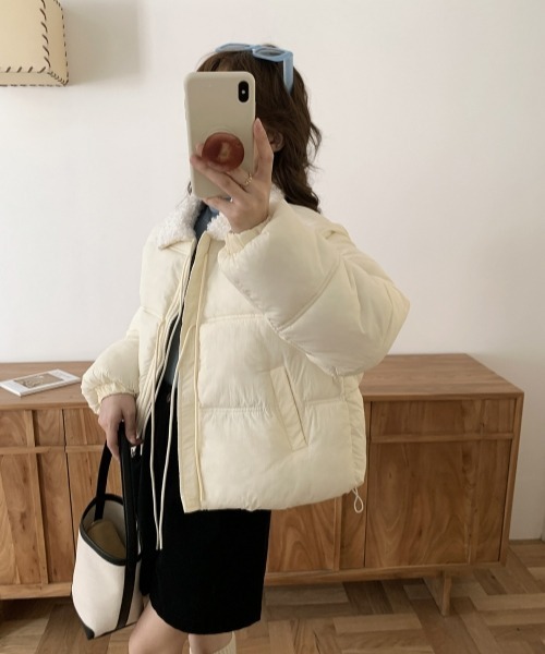 セール】【Y2Kガーリー】レトロフェイクムートン襟付き中綿ジャケット