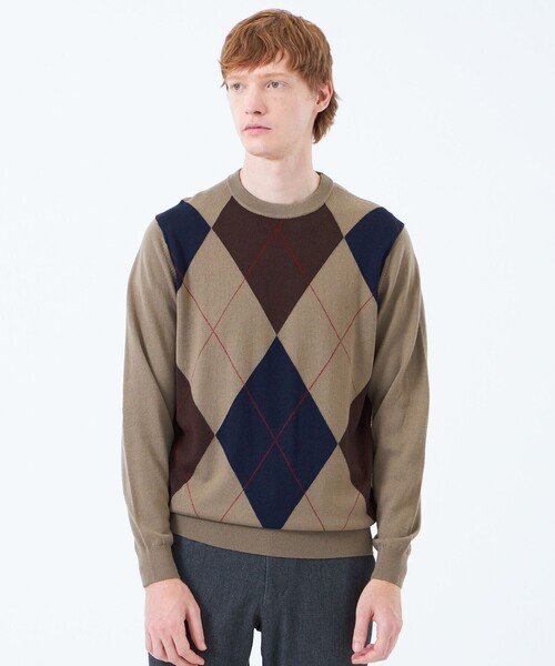 Big‑argyle кленовая фланелевая куртка Crew Neck пуловер