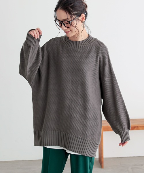 n'OrLABEL(ノアールレーベル)の「カノコ編みハイネックニット(ニット/セーター・レディース・ブルーグリーン/アイボリー/ブラック/チャコール/マスタード/レッド・FREE)」の13枚目の写真