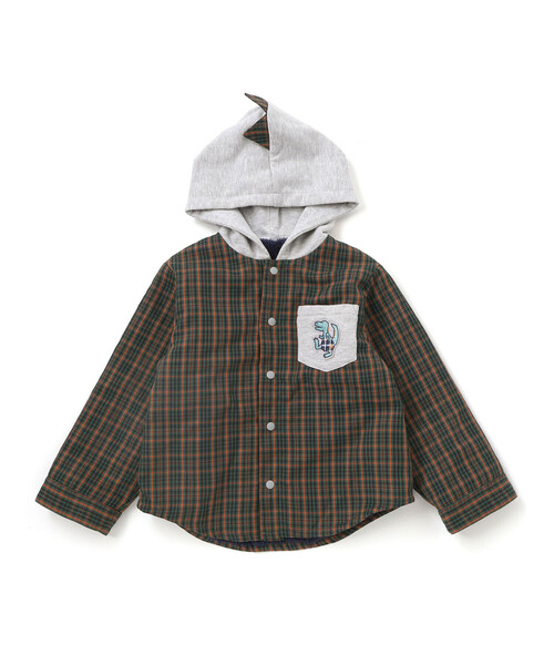 SLAP SLIP（スラップスリップ）の「【リバーシブル】ツンツン恐竜トサカフード付きチェックボアジャケット(80~130cm)（ブルゾン・キッズ・グリーン系その他/ベージュ系その他・110cm/130cm/90cm/80ｃｍ/100cm/120cm）」の12枚目の写真