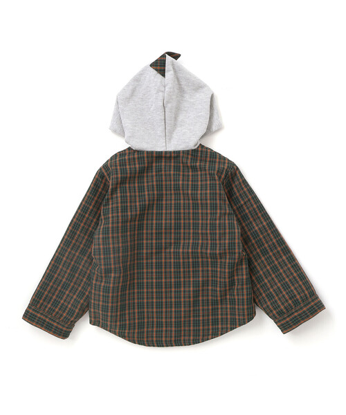 SLAP SLIP（スラップスリップ）の「【リバーシブル】ツンツン恐竜トサカフード付きチェックボアジャケット(80~130cm)（ブルゾン・キッズ・グリーン系その他/ベージュ系その他・110cm/130cm/90cm/80ｃｍ/100cm/120cm）」の8枚目の写真