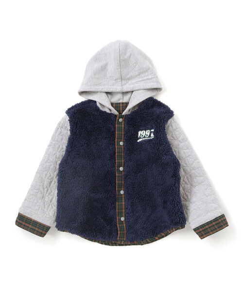 SLAP SLIP（スラップスリップ）の「【リバーシブル】ツンツン恐竜トサカフード付きチェックボアジャケット(80~130cm)（ブルゾン・キッズ・グリーン系その他/ベージュ系その他・110cm/130cm/90cm/80ｃｍ/100cm/120cm）」の10枚目の写真