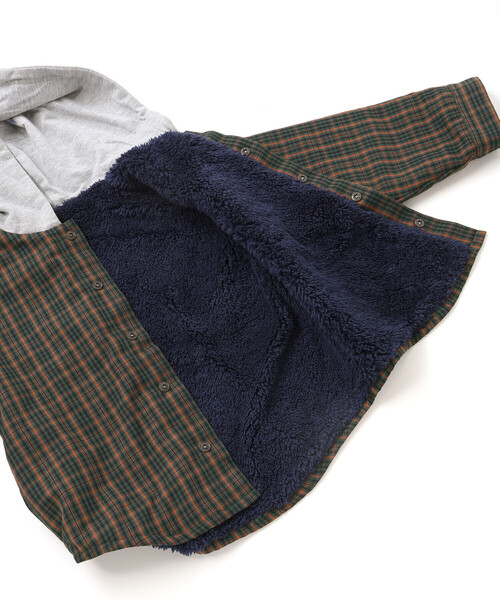 SLAP SLIP（スラップスリップ）の「【リバーシブル】ツンツン恐竜トサカフード付きチェックボアジャケット(80~130cm)（ブルゾン・キッズ・グリーン系その他/ベージュ系その他・110cm/130cm/90cm/80ｃｍ/100cm/120cm）」の14枚目の写真