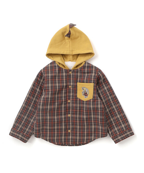 SLAP SLIP（スラップスリップ）の「【リバーシブル】ツンツン恐竜トサカフード付きチェックボアジャケット(80~130cm)（ブルゾン・キッズ・グリーン系その他/ベージュ系その他・110cm/130cm/90cm/80ｃｍ/100cm/120cm）」の22枚目の写真